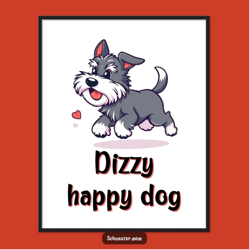 Funny Kawaii Schnauzer Poster - Dizzy Tail Chase Wall Art Gift