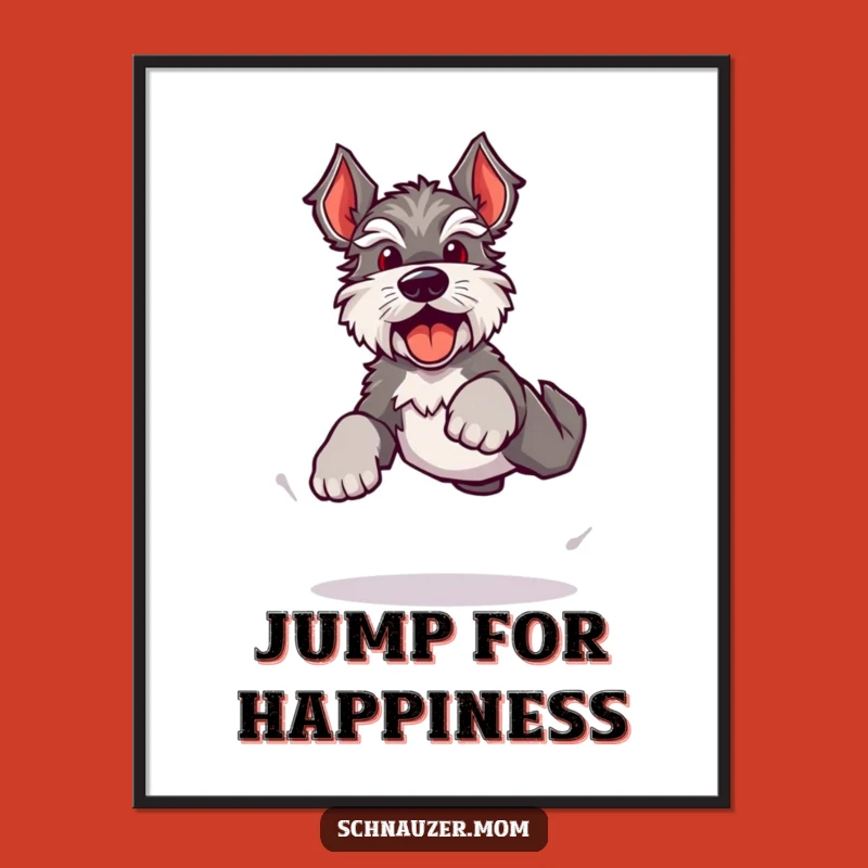 Funny Kawaii Schnauzer Poster: Energetic Leap Art for a Playful Space