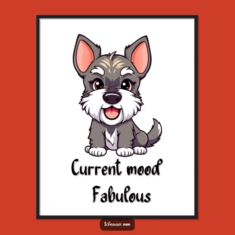 Funny Schnauzer Lady Poster - Smirk & Wagging Tail, Whimsical Wall Art Gift
