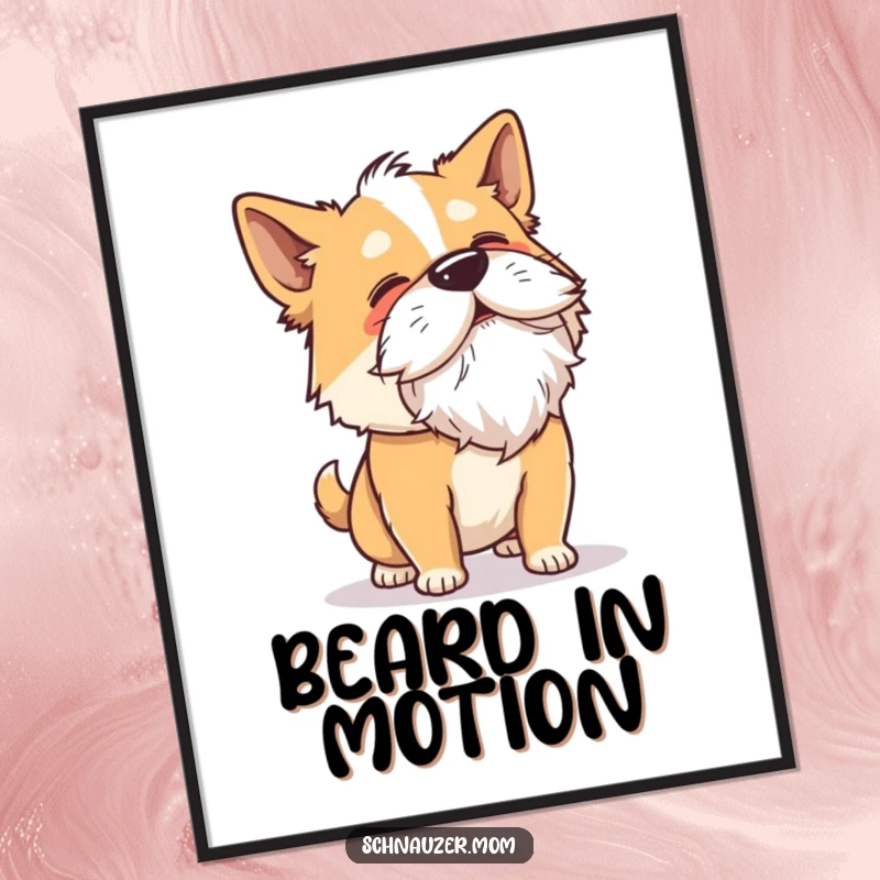 Funny Shaking Dog Poster Art: A dog shakes its head with extreme energy, its beard flying outwards in a comically exaggerated manner.