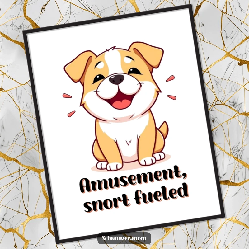 Funny Snorting Dog Poster Art: A dog's face shows a visual representation of a happy snort, with crinkled eyes and a joyful expression.