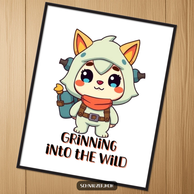 Funny Poster: Character ready for adventure with a happy grin, captured in art, bringing wanderlust and humor to any wall, a delightful funny gift.