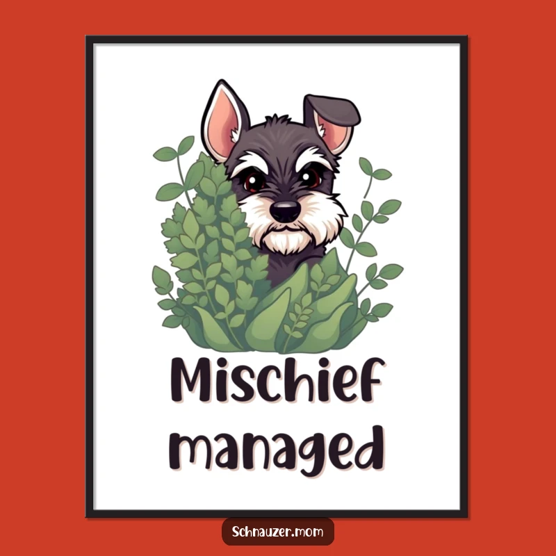 Funny Schnauzer Peeking Poster: Mischievous Dog's Sly Look - Wall Art