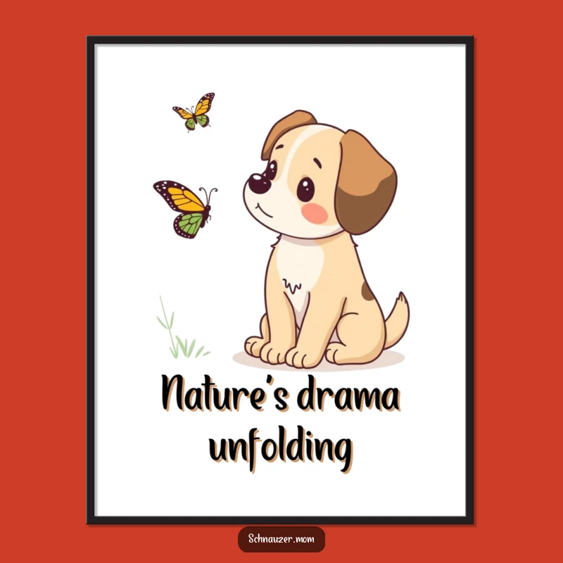 Funny Dog Butterfly Poster - Whimsical Wall Art & Humorous Pup Gift Idea