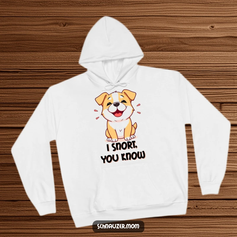 Funny Snorting Dog Hoodie: A dog's face conveys a happy snort of amusement, with crinkled eyes and a wide, joyful expression.