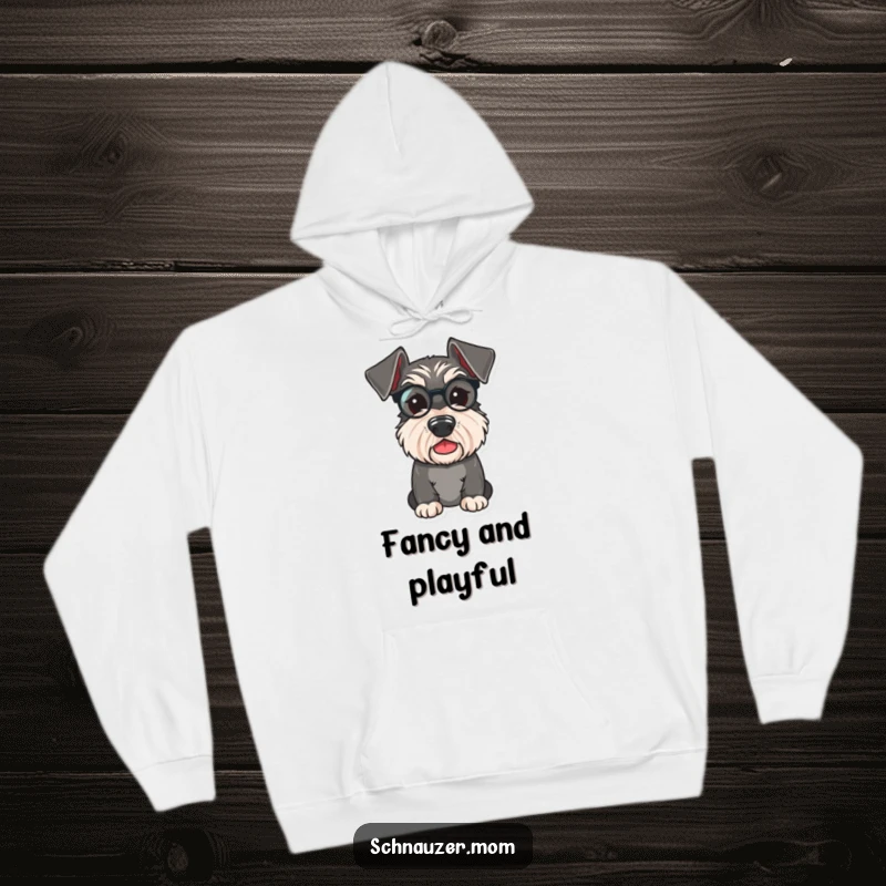 Funny Schnauzer hoodie featuring a cute dog wearing a tiny monocle, exuding distinguished sophistication with a playful demeanor.