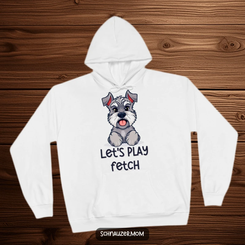 Funny Kawaii Schnauzer hoodie with paws forward, inviting a game, perfect for staying warm and ready for play.