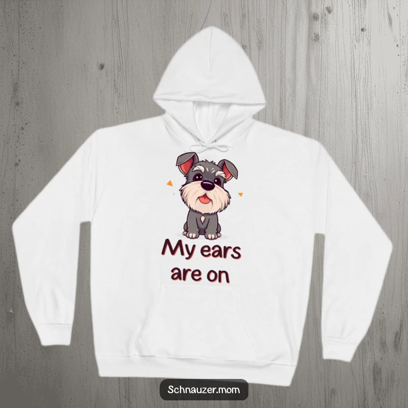 Funny Kawaii Schnauzer Hoodie, featuring a dog tilting its head to listen, perfect for cozy days.