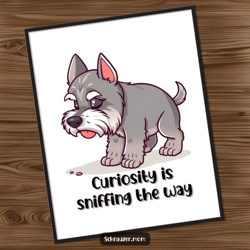 Funny Free Printable Schnauzer Wall Art: a dog intently sniffing the ground with great interest, adding whimsical charm.