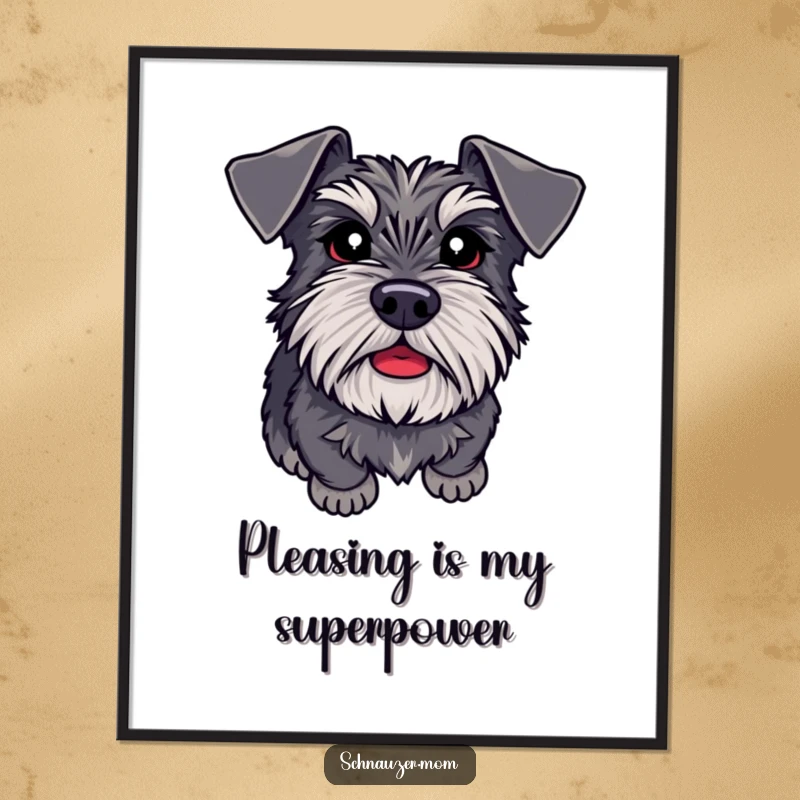 Funny Free Printable Wall Art: A Schnauzer gazing upwards with intensely adoring eyes, embodying pure eagerness.