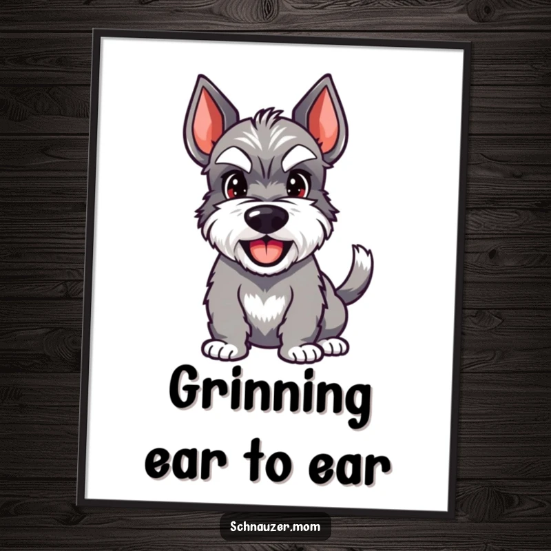 Funny Free Printable Wall Art: A happy Schnauzer character with a vigorously wagging tail and a wide, joyful grin.