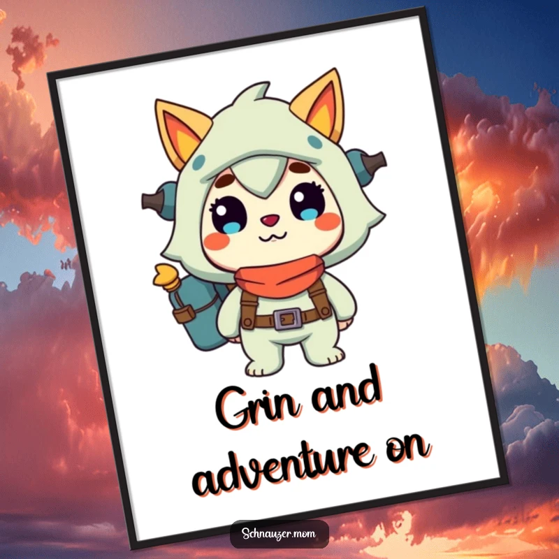 Funny free printable wall art of a dog with a happy grin, looking ready for exciting adventures, perfect decor.