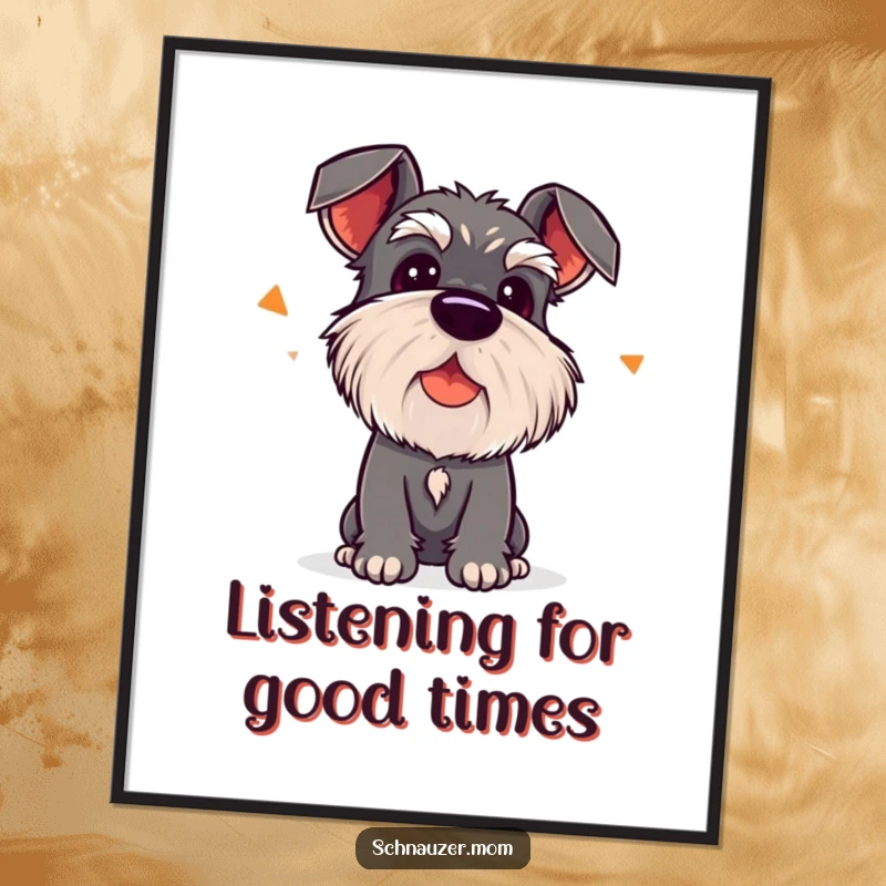 Funny Free Printable Wall Art: Kawaii Schnauzer tilting its head, capturing a moment of funny curiosity for your decor.