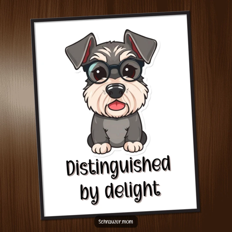 Funny Free Printable Wall Art: A cute Schnauzer dog wearing a tiny monocle, looking both distinguished and playfully refined.