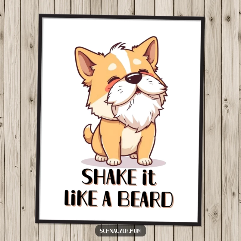 Funny Free Printable Wall Art: A dog shakes its head vigorously, its magnificent beard caught in a dramatic, flying motion.