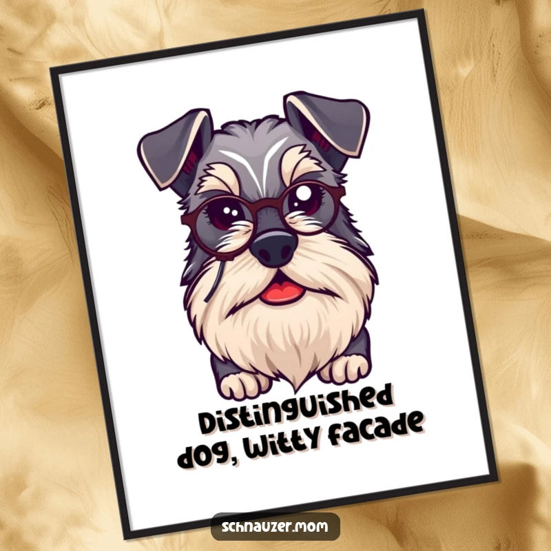 Funny Free Printable Wall Art: A distinguished kawaii Schnauzer with a fancy beard and tiny monocle.