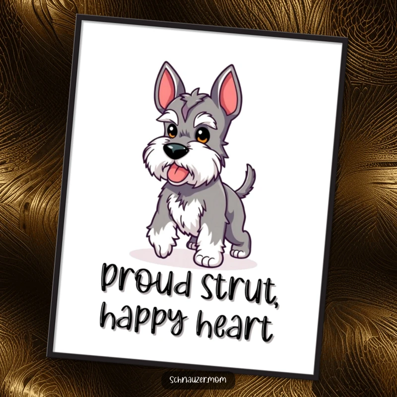 Free Printable Wall Art, a cute Kawaii Schnauzer strutting confidently with its short tail held high and a proud look.