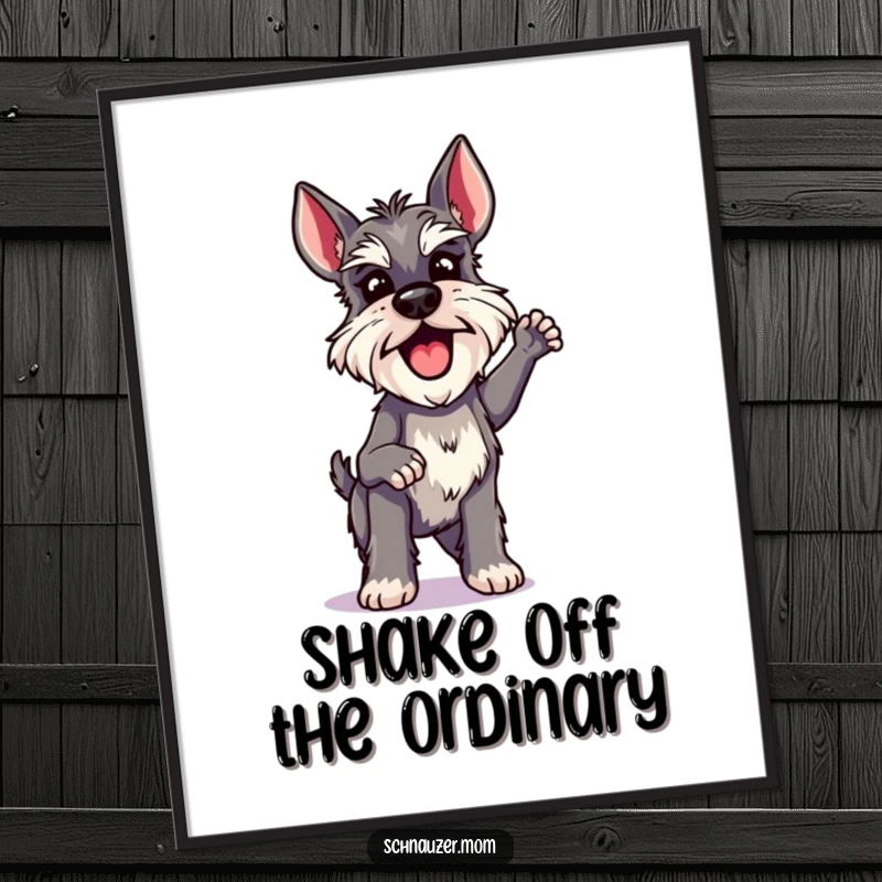 Funny Free Printable Wall Art: A Schnauzer lady animal captured mid-shake, bursting with playful energy.