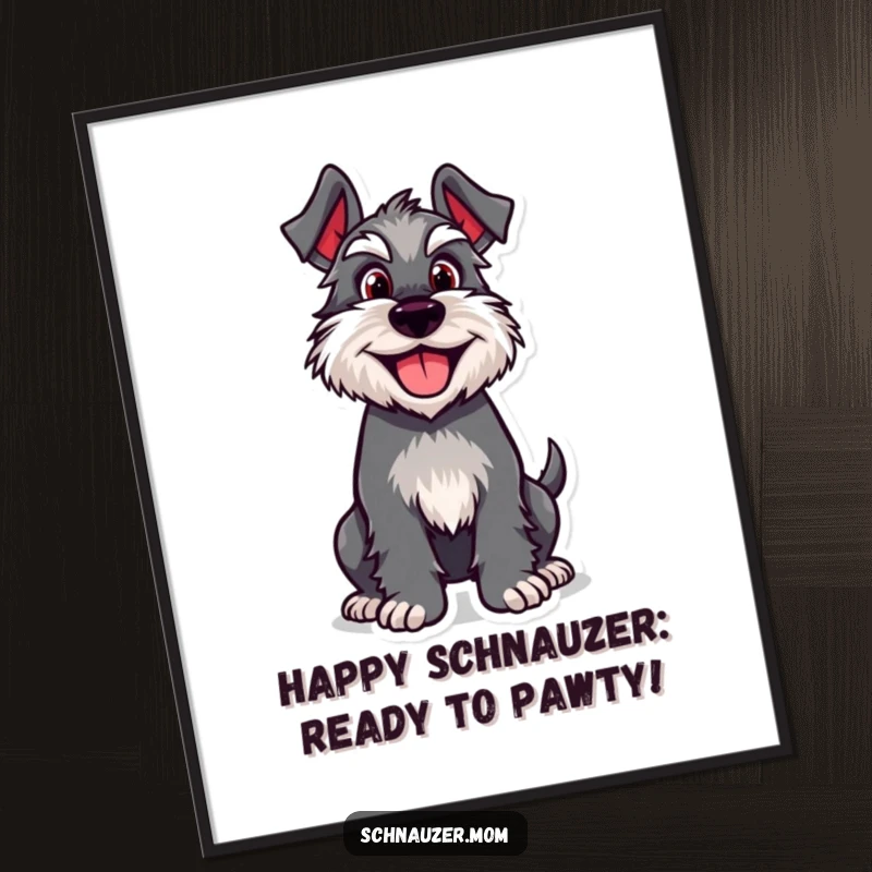 Funny Free Printable Schnauzer Wall Art: A happy dog character with its tail wagging enthusiastically, capturing pure joy and energy.