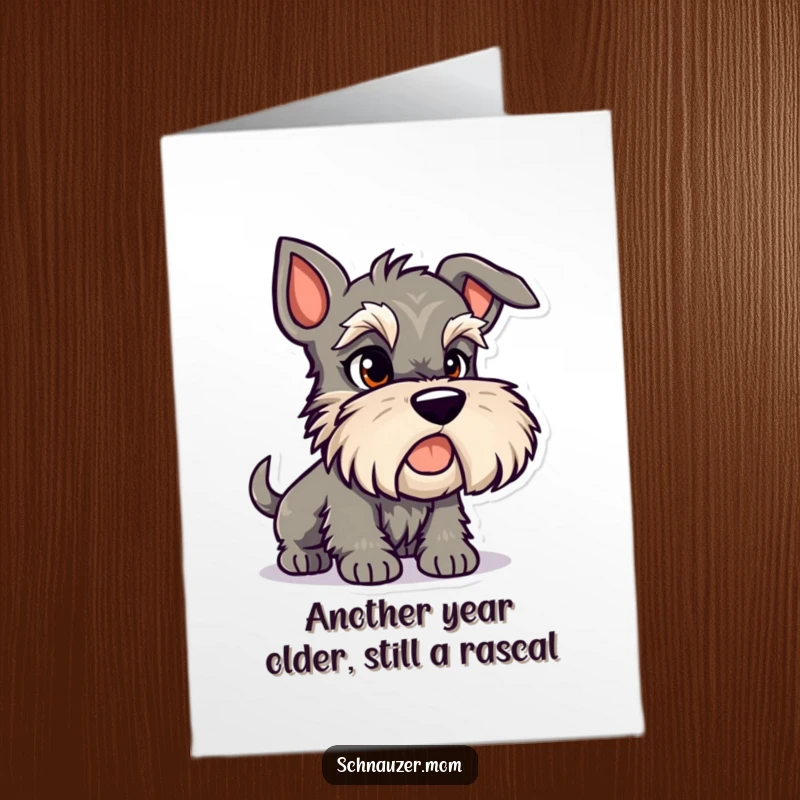 Funny Free Printable Schnauzer Birthday Card: A playful dog with a mischievous glint in its eye, plotting birthday fun.