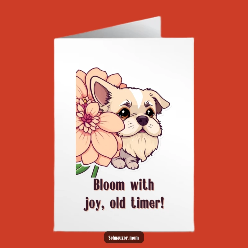 Free Printable Birthday Card: Beardy Dog Behind Flower - Funny Downloadable Gift