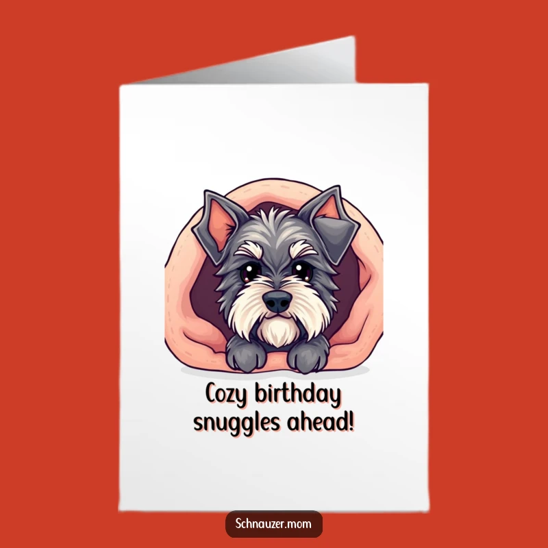 Free Printable Birthday Card: Cozy Kawaii Schnauzer Peek-a-Boo Fun