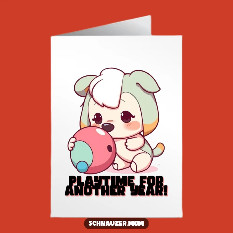Free Printable Birthday Card: Eager Dog Nudging Toy Funny Downloadable Gift