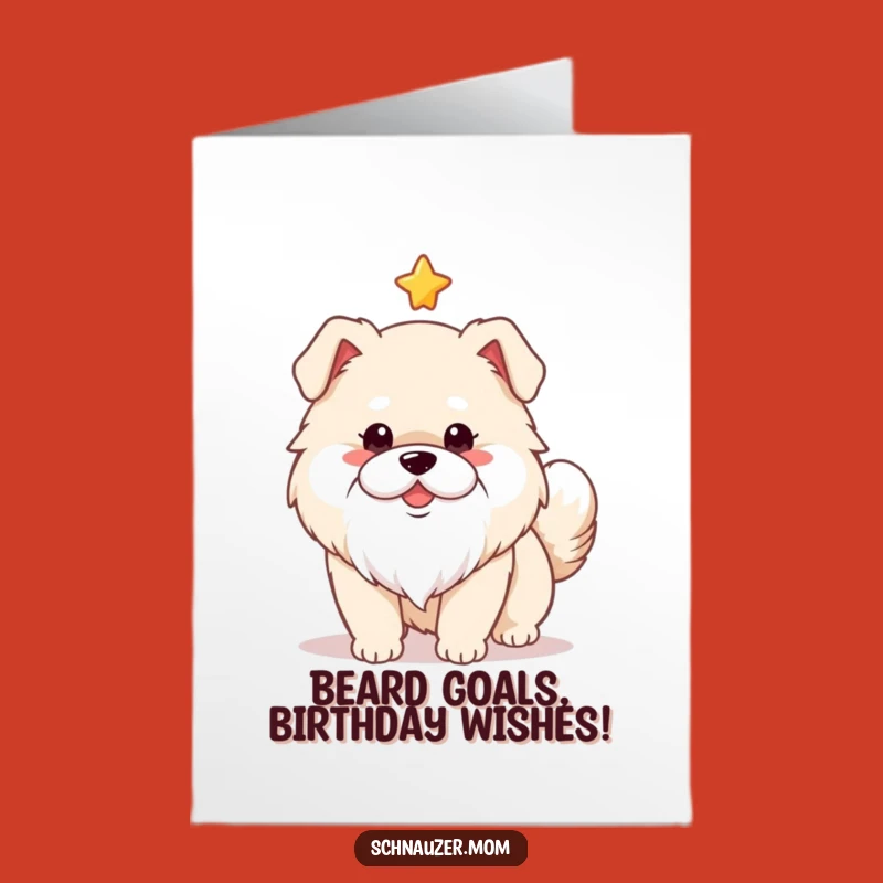 Free Printable Birthday Card: Fluffy Dog with Beard Wagging Tail - Funny Downloadable Gift