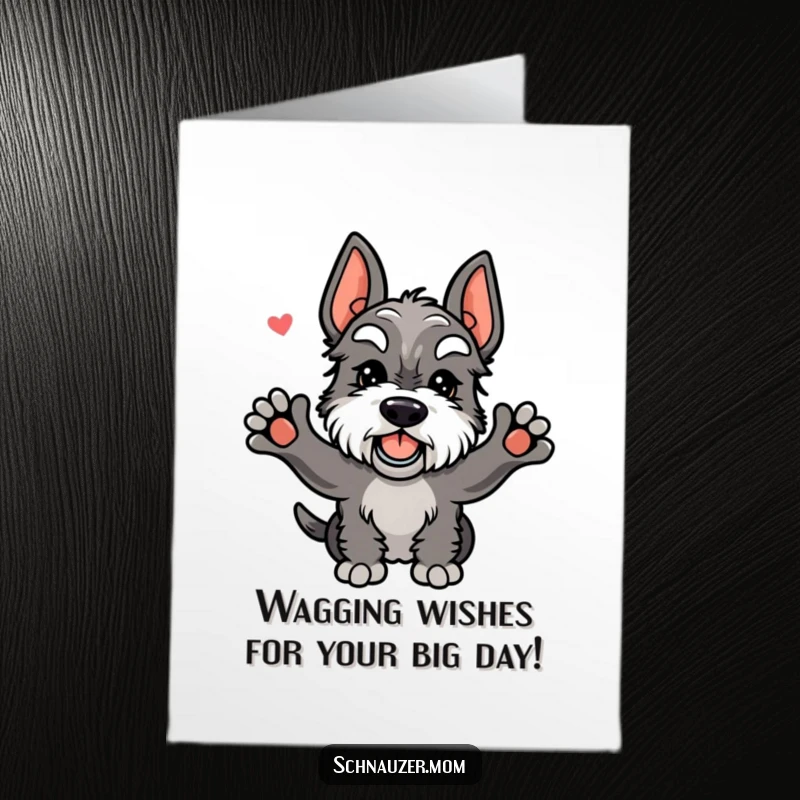 Funny Free Printable Kawaii Schnauzer Birthday Card, a happy dog wagging its tail, sending birthday cheer, printable dog lover gift.