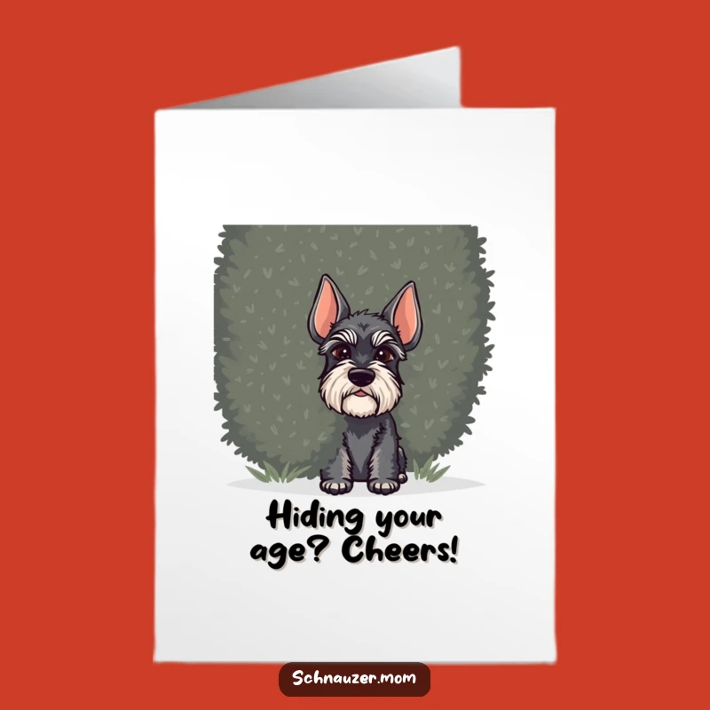 Free Printable Schnauzer Birthday Card: Sneaky Dog Behind Shrub Downloadable Gift