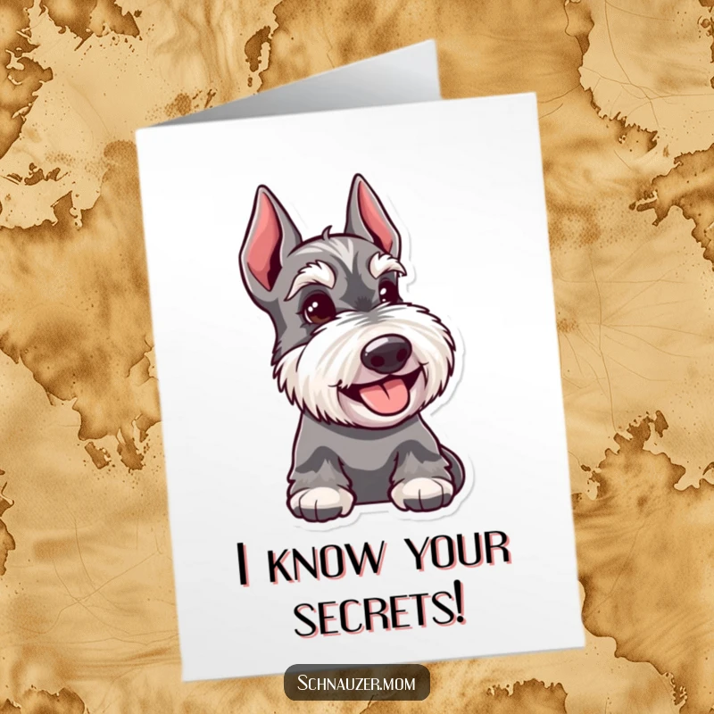 Funny Free Printable Birthday Card: Schnauzer dog with a happy smile and a subtle, knowing glance.