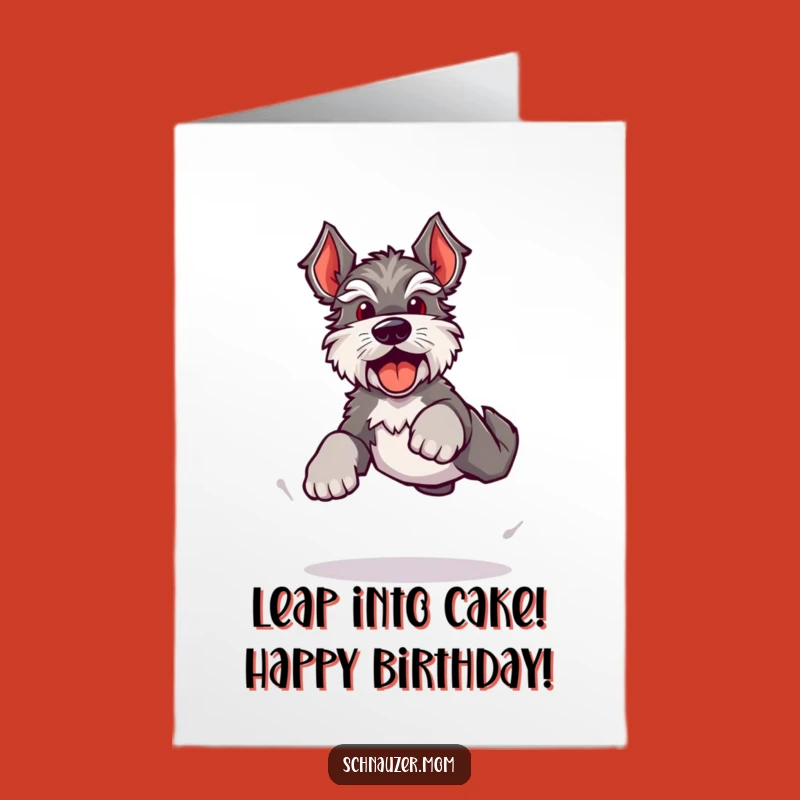 Free Printable Birthday Card: Energetic Kawaii Schnauzer Leap Downloadable Gift
