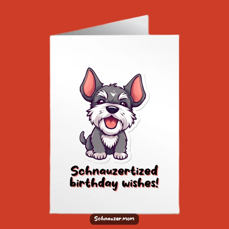 Free Printable Kawaii Schnauzer Birthday Card: Funny Doggo Barking Surprise Downloadable Gift