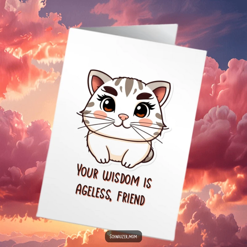 Funny Free Printable Birthday Card: Distinguished character with bushy eyebrows and whiskers grinning widely.