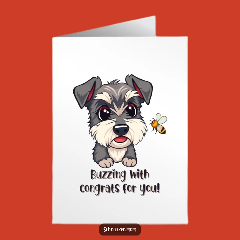 Free Printable Congrats Card: Funny Schnauzer's Bee Watchdog, Amazing Downloadable Dog Art