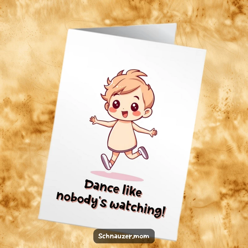 Funny free printable congratulations card of a dog prancing with a confident, energetic gait, celebrating a joyous occasion.