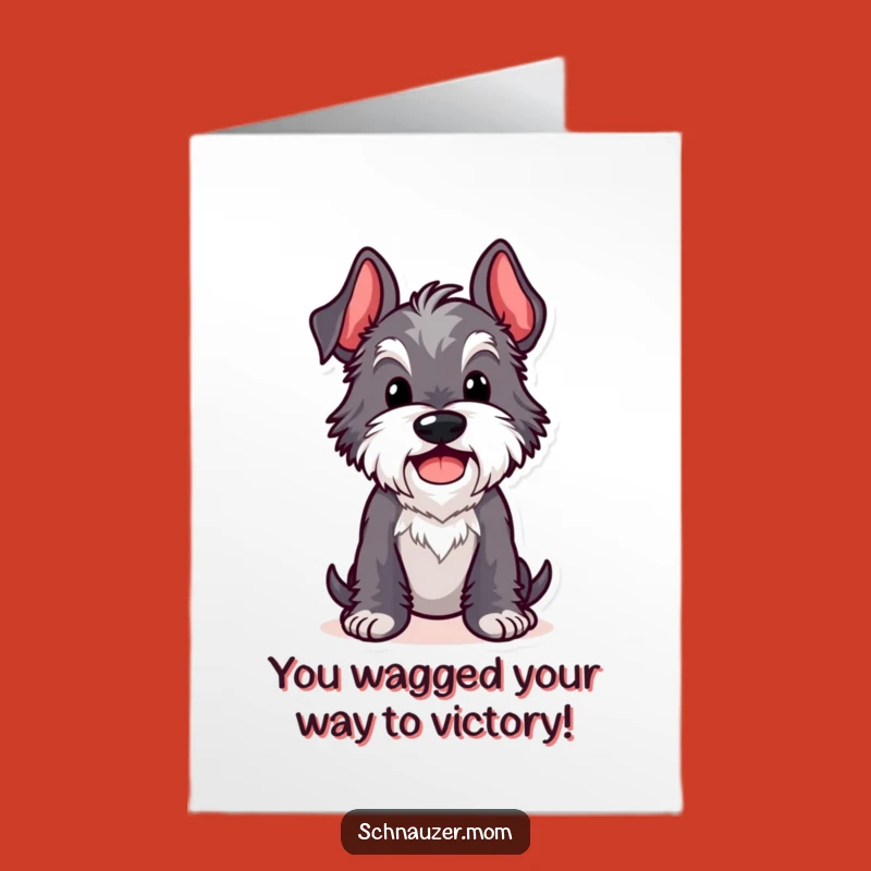 Free Printable Congrats Card: Kawaii Schnauzer's Comical Victory Pose