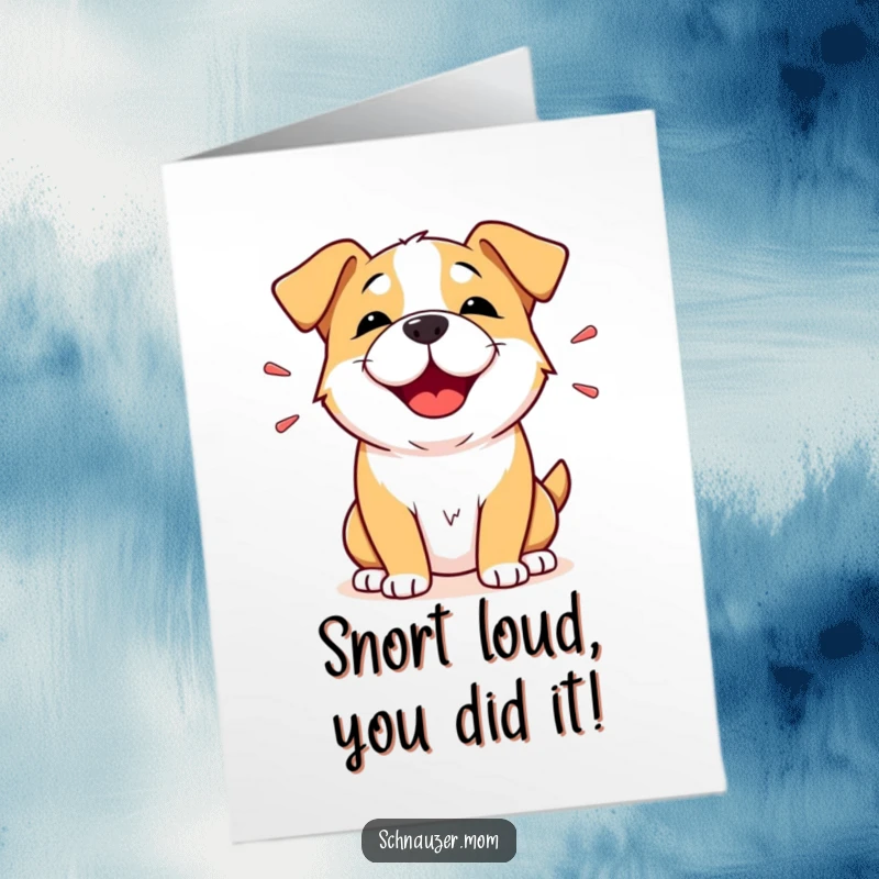 Free Printable Congratulations Card: A dog emits a happy, audible snort, visually conveying pure delight at your achievement.
