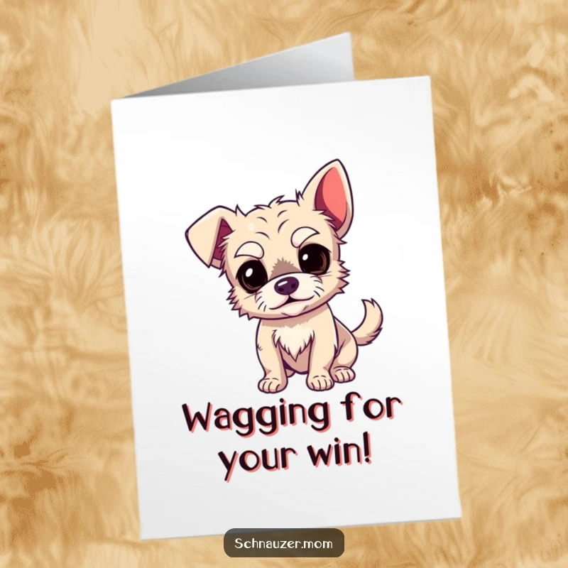 Free Printable Congratulations Card: Dog with comically expressive eyebrows celebrates an achievement with a wagging tail.