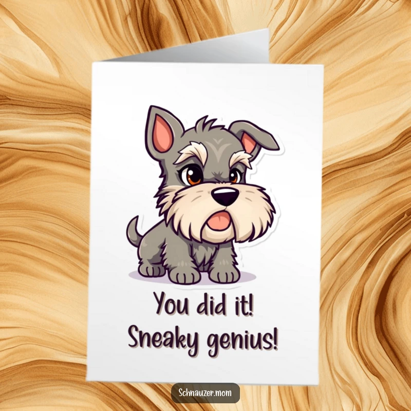 Funny Free Printable Schnauzer Congrats Card: A playful dog with a mischievous glint in its eye, celebrating your clever success.