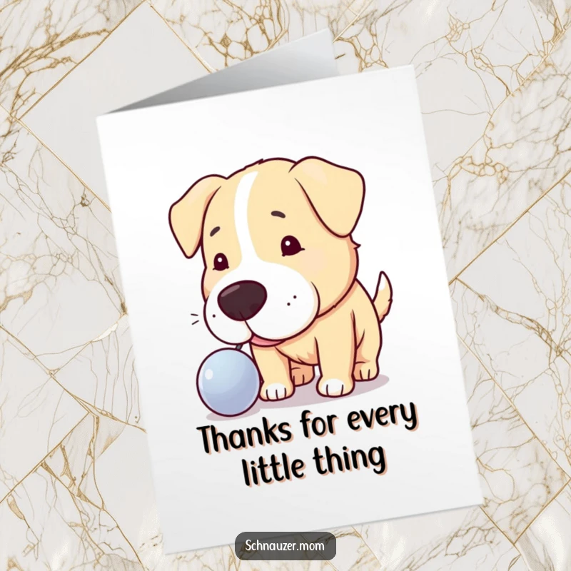 Funny Free Printable Thank You Card: Dog curiously investigating a shiny item, downloadable humor for expressing thanks.