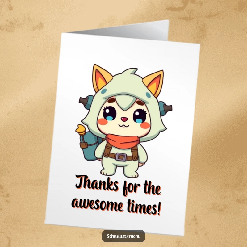 Funny free printable thank you card of a dog with a happy grin, expressing thanks for an adventure.