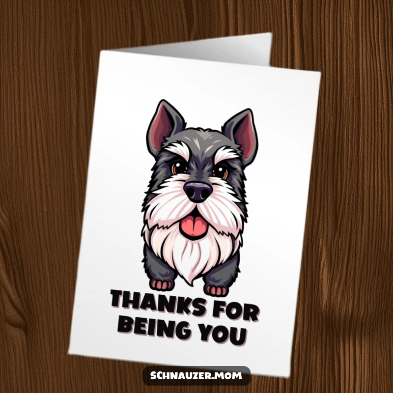 Funny Free Printable Thank You Card: A distinguished Schnauzer dog with a big beard, offering a proud and grateful expression.