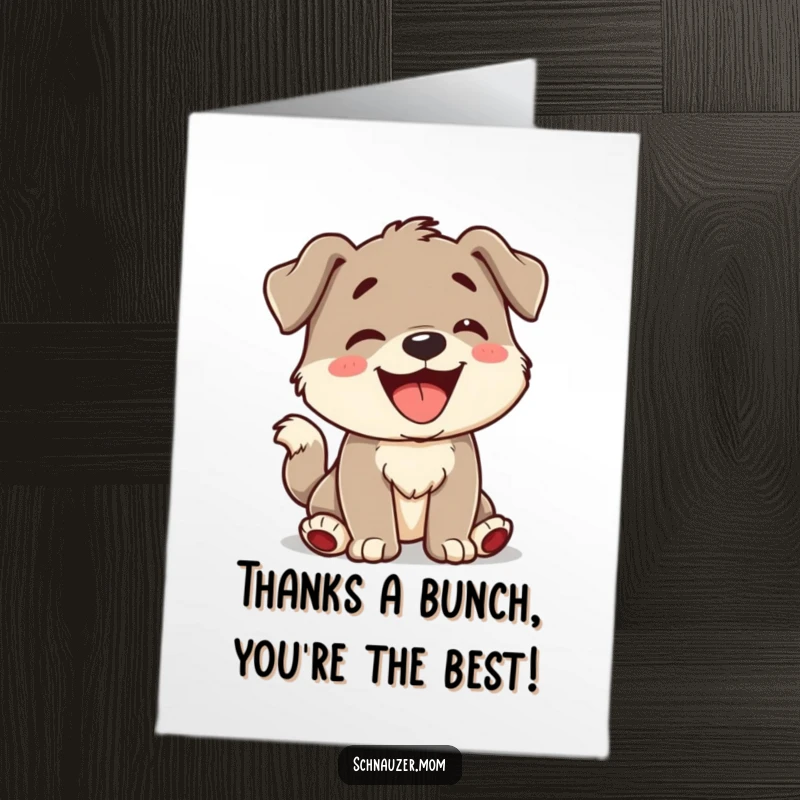 Funny Free Printable Thank You Card: A character barking playfully and wagging its tail, showing sincere appreciation.