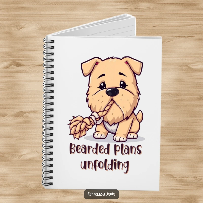 Funny Bearded Dog Notebook: A dog with a prominent beard is shown playing tug-of-war with a rope toy, perfect for your funny ideas.