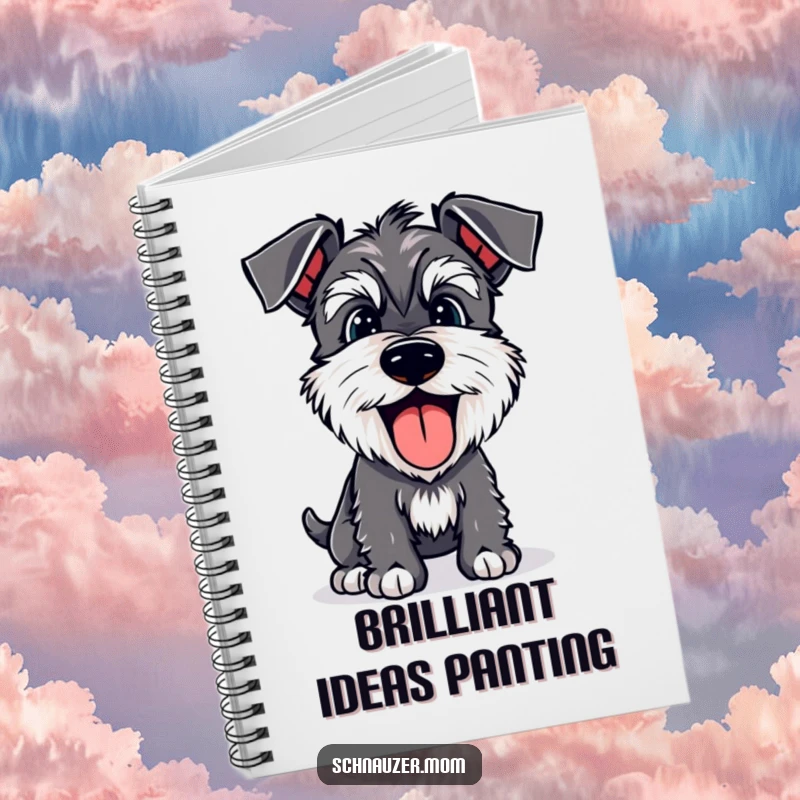 Funny Schnauzer notebook with a happy dog panting with its tongue out, ideal for notes and daily thoughts.