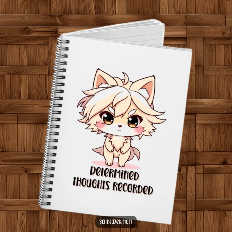 Funny Notebook: Features a character with fur blowing in the wind, looking determined, perfect for note-taking and planning, a humorous and practical funny gift.
