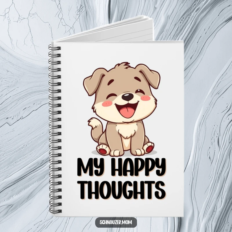 Funny Notebook cover with a character barking exuberantly and wagging its tail, inspiring enthusiastic note-taking.