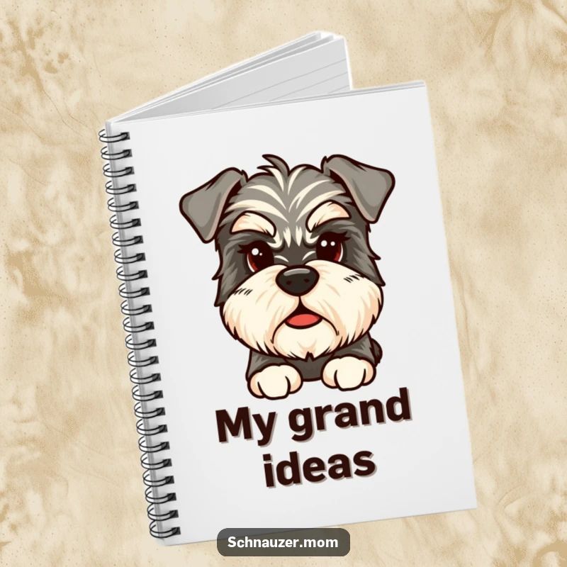 Funny Schnauzer Thought Notebook, featuring a thoughtful Schnauzer with bushy eyebrows, ideal for jotting down ideas.