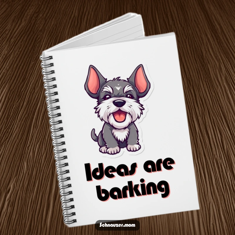 Funny Kawaii Schnauzer notebook, ears high, barking playfully, showing a cute and happy dog, perfect for writing thoughts.